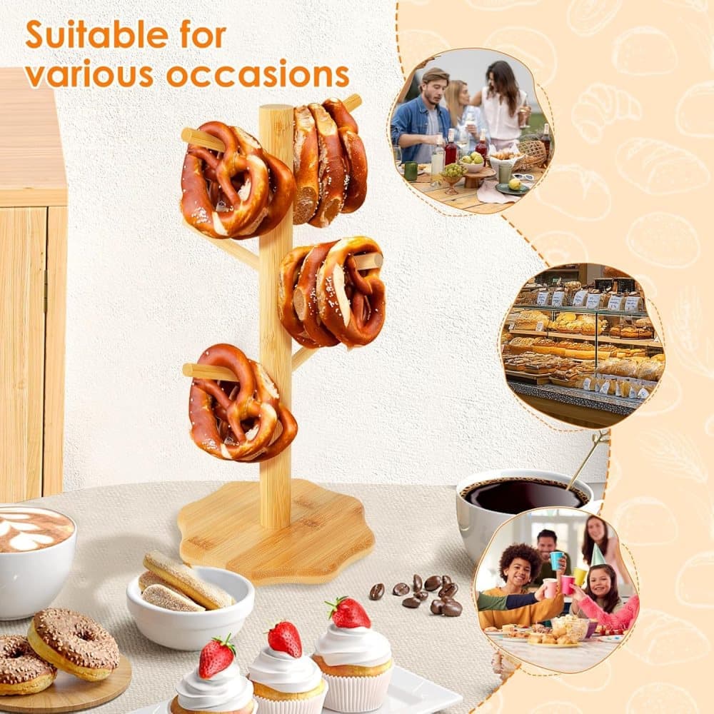 1-pack Wooden Pretzel Stand Tree-Shaped for Restaurant Cafe Bar Kitchen Decoration, Brown, Bamboo V1188-MS-325-1172