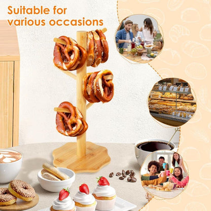 1-pack Wooden Pretzel Stand Tree-Shaped for Restaurant Cafe Bar Kitchen Decoration, Brown, Bamboo V1188-MS-325-1172