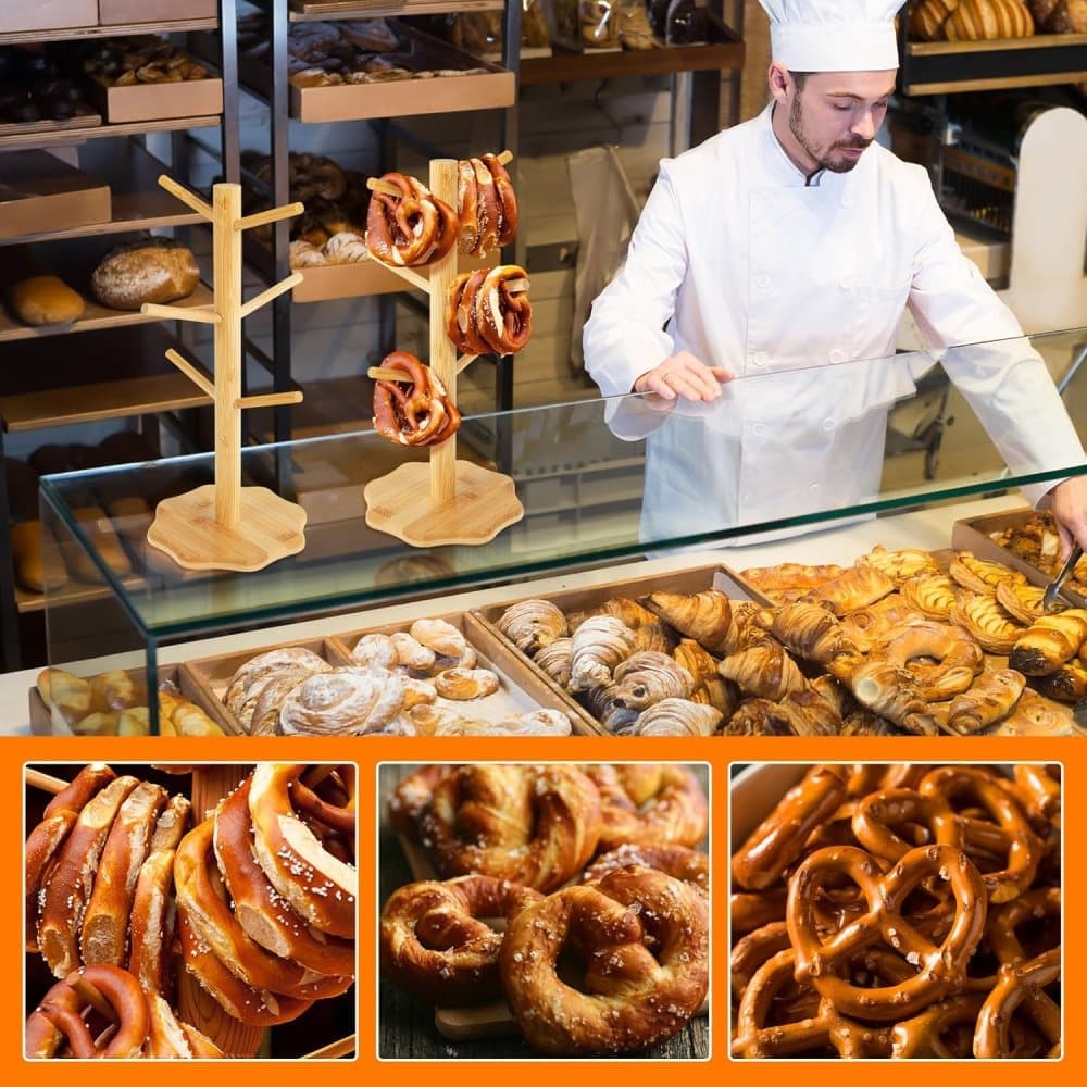 1-pack Wooden Pretzel Stand Tree-Shaped for Restaurant Cafe Bar Kitchen Decoration, Brown, Bamboo V1188-MS-325-1172