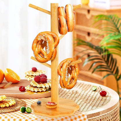 1-pack Wooden Pretzel Stand Tree-Shaped for Restaurant Cafe Bar Kitchen Decoration, Brown, Bamboo V1188-MS-325-1172