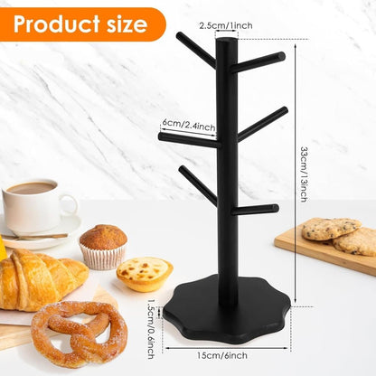 1-Pack Black Tree-Shaped Wooden Pretzel Stand, Bamboo, for Restaurant Cafe Bar Kitchen Decoration, Compatible V1188-MS-325-1173