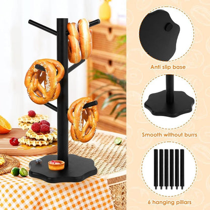 1-Pack Black Tree-Shaped Wooden Pretzel Stand, Bamboo, for Restaurant Cafe Bar Kitchen Decoration, Compatible V1188-MS-325-1173