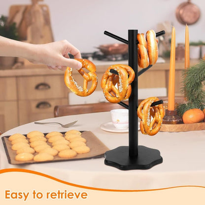 1-Pack Black Tree-Shaped Wooden Pretzel Stand, Bamboo, for Restaurant Cafe Bar Kitchen Decoration, Compatible V1188-MS-325-1173