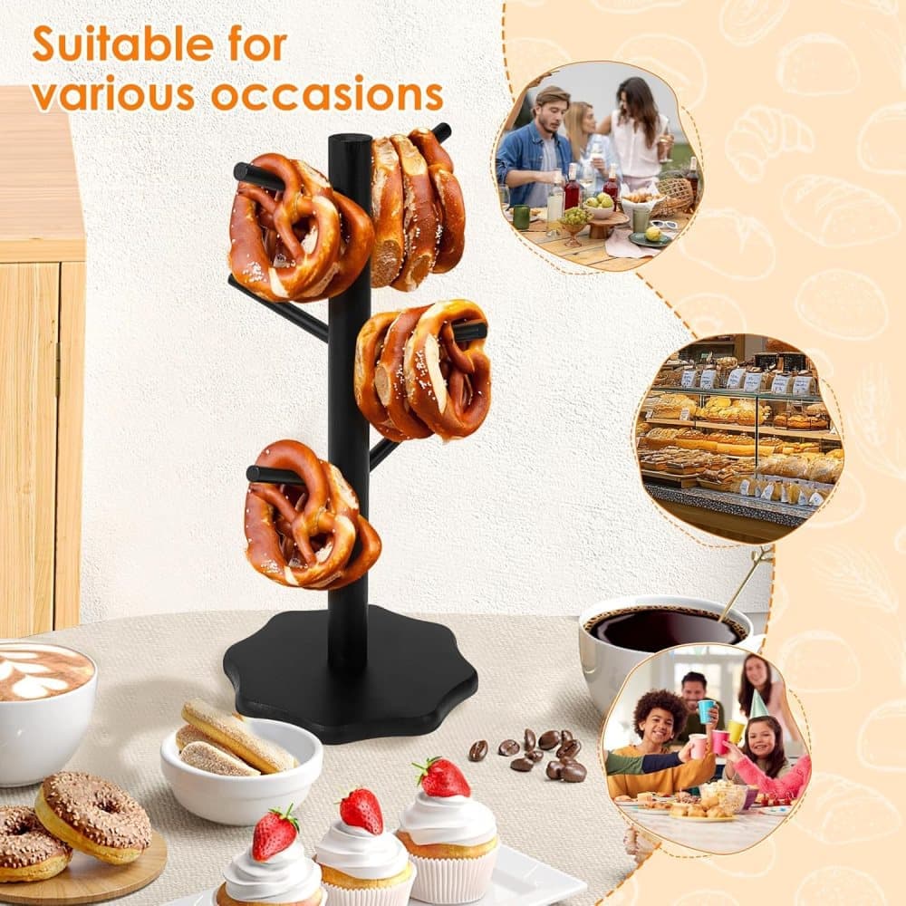 1-Pack Black Tree-Shaped Wooden Pretzel Stand, Bamboo, for Restaurant Cafe Bar Kitchen Decoration, Compatible V1188-MS-325-1173