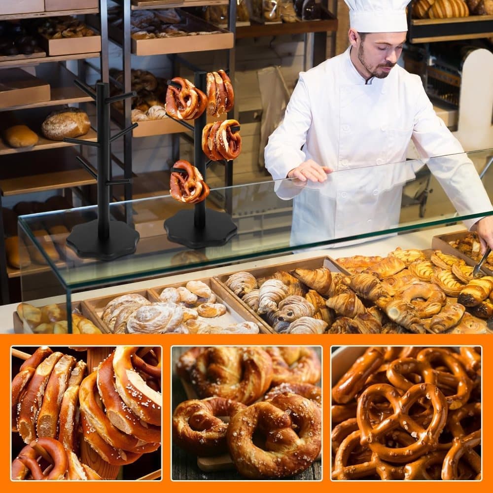 1-Pack Black Tree-Shaped Wooden Pretzel Stand, Bamboo, for Restaurant Cafe Bar Kitchen Decoration, Compatible V1188-MS-325-1173
