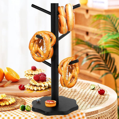 1-Pack Black Tree-Shaped Wooden Pretzel Stand, Bamboo, for Restaurant Cafe Bar Kitchen Decoration, Compatible V1188-MS-325-1173