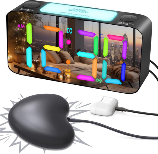 Vibrating Alarm Clock with Rainbow Heart Suspension 15-Color Display 7-Color Night Light USB Charger Power V1188-MS-325-1196