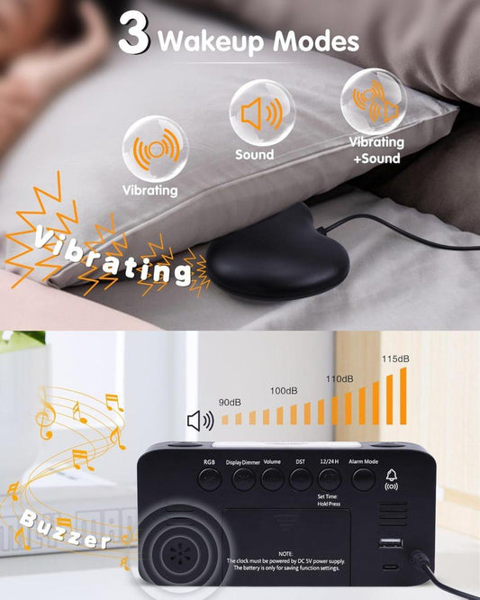 Vibrating Alarm Clock with Rainbow Heart Suspension 15-Color Display 7-Color Night Light USB Charger Power V1188-MS-325-1196