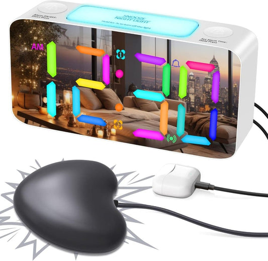 15-color display vibrating alarm clock with rainbow heart suspension, 7-color night light, USB charger, power V1188-MS-325-1197