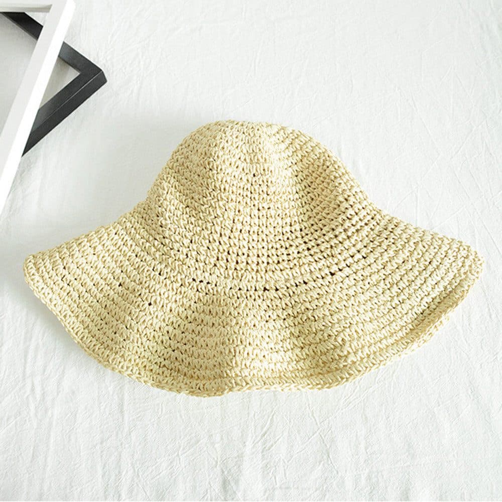 Women's Foldable Sun Hat Braided Wide Brim Beach Hat, Light and Breathable, 57-59 cm, Beige V1188-MS-325-1205