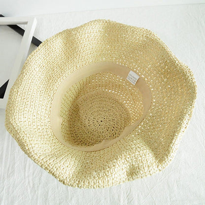 Women's Foldable Sun Hat Braided Wide Brim Beach Hat, Light and Breathable, 57-59 cm, Beige V1188-MS-325-1205