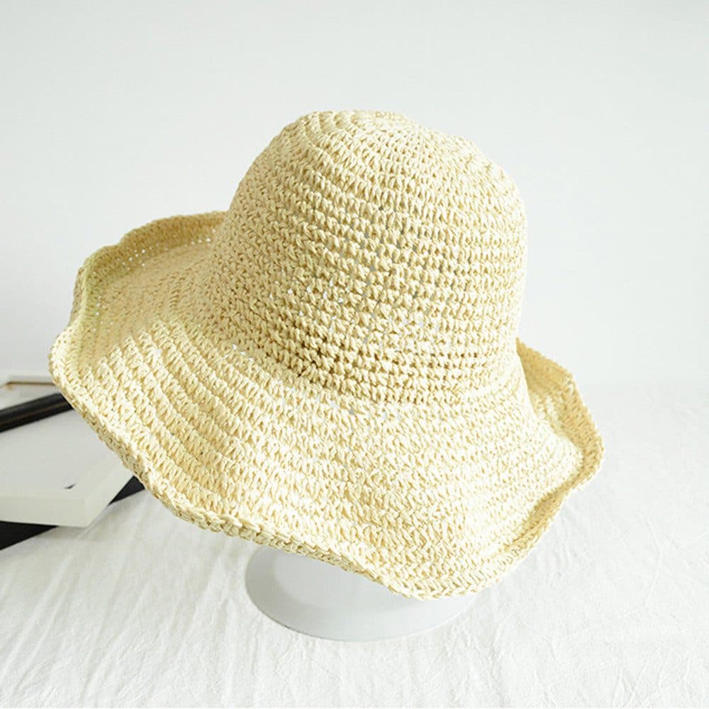Women's Foldable Sun Hat Braided Wide Brim Beach Hat, Light and Breathable, 57-59 cm, Beige V1188-MS-325-1205