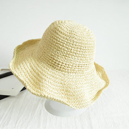 Women's Foldable Sun Hat Braided Wide Brim Beach Hat, Light and Breathable, 57-59 cm, Beige V1188-MS-325-1205