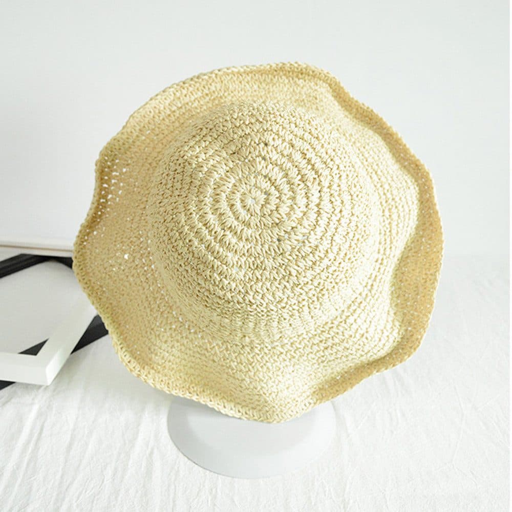 Women's Foldable Sun Hat Braided Wide Brim Beach Hat, Light and Breathable, 57-59 cm, Beige V1188-MS-325-1205