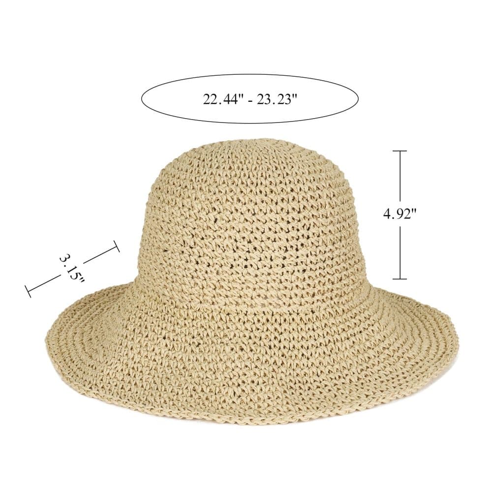 Women's Foldable Sun Hat Braided Wide Brim Beach Hat, Light and Breathable, 57-59 cm, Beige V1188-MS-325-1205