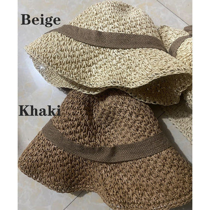 Women's Foldable Sun Hat Braided Wide Brim Beach Hat, Light and Breathable, 57-59 cm, Beige V1188-MS-325-1205