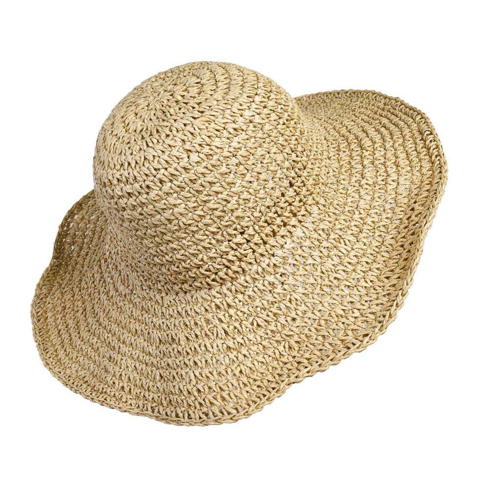 Women's Foldable Sun Hat Braided Wide Brim Beach Hat, Light and Breathable, 57-59 cm, Beige V1188-MS-325-1205