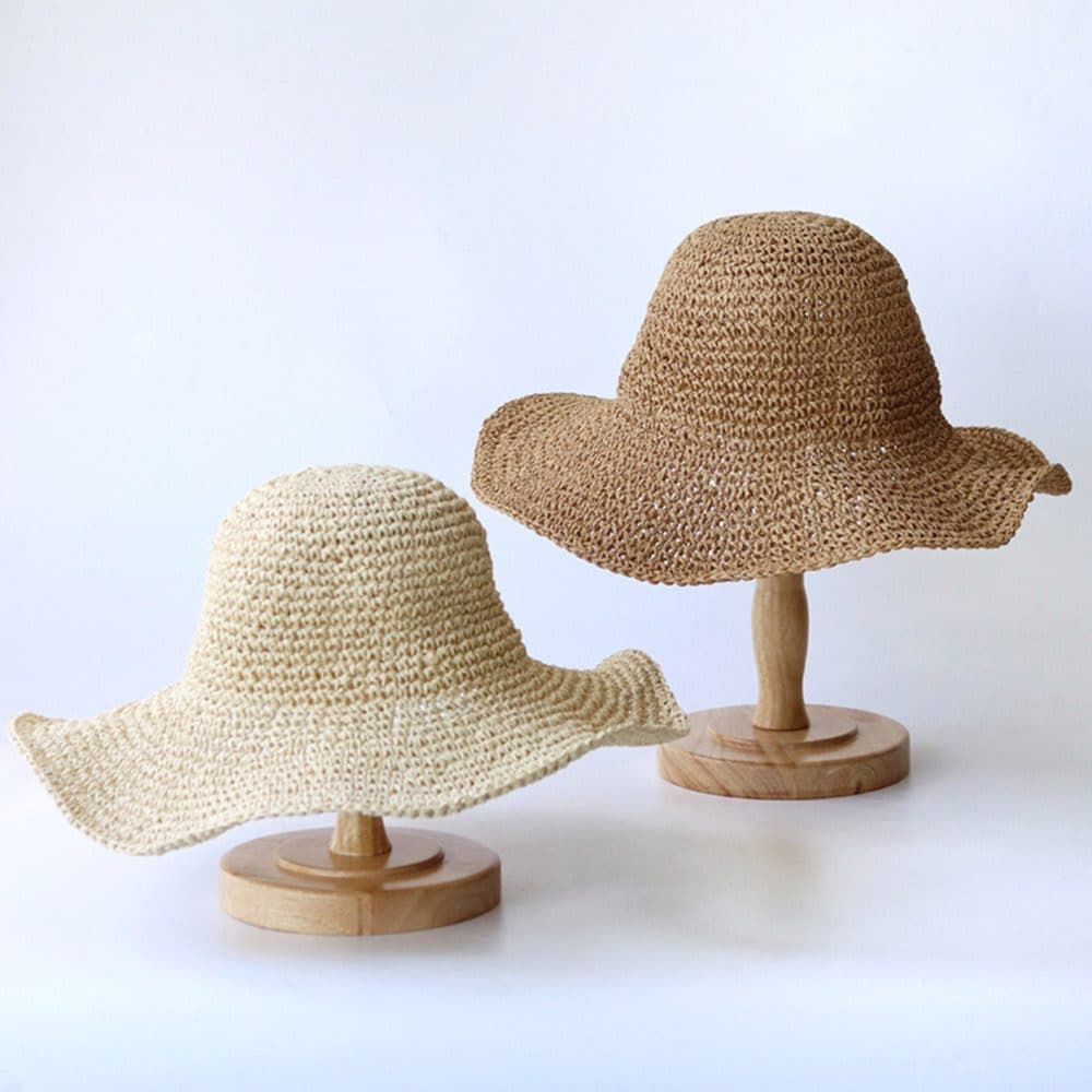 Women's Foldable Sun Hat Braided Wide Brim Beach Hat, Light and Breathable, 57-59 cm, Brown V1188-MS-325-1206