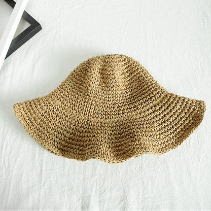 Women's Foldable Sun Hat Braided Wide Brim Beach Hat, Light and Breathable, 57-59 cm, Brown V1188-MS-325-1206