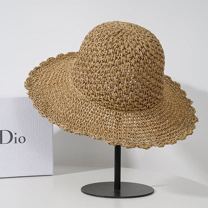 Women's Foldable Sun Hat Braided Wide Brim Beach Hat, Light and Breathable, 57-59 cm, Brown V1188-MS-325-1206