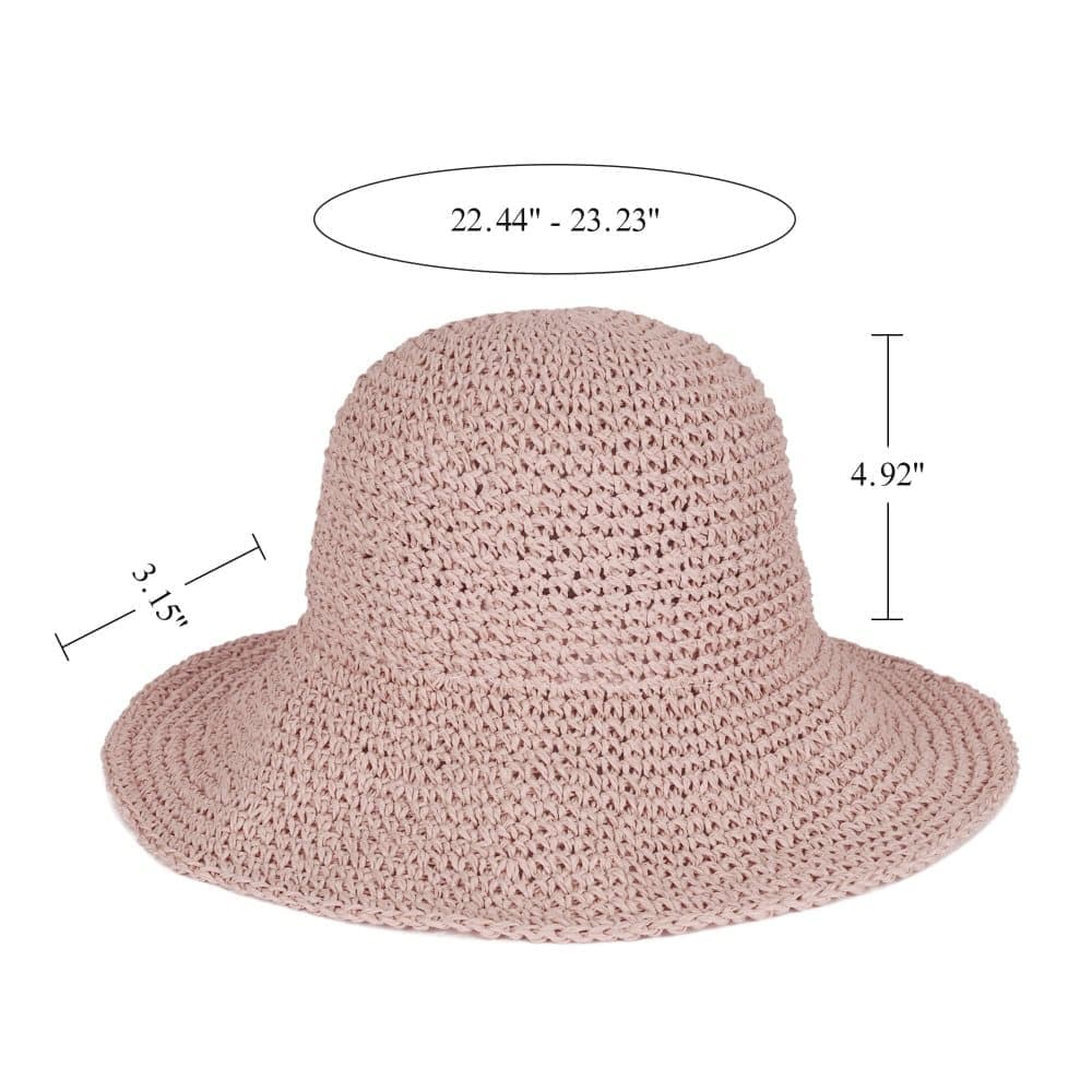 Women's Foldable Sun Hat Braided Wide Brim Beach Hat, 57-59 cm, Light and Breathable, Pink V1188-MS-325-1207