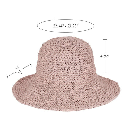 Women's Foldable Sun Hat Braided Wide Brim Beach Hat, 57-59 cm, Light and Breathable, Pink V1188-MS-325-1207