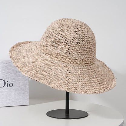 Women's Foldable Sun Hat Braided Wide Brim Beach Hat, 57-59 cm, Light and Breathable, Pink V1188-MS-325-1207