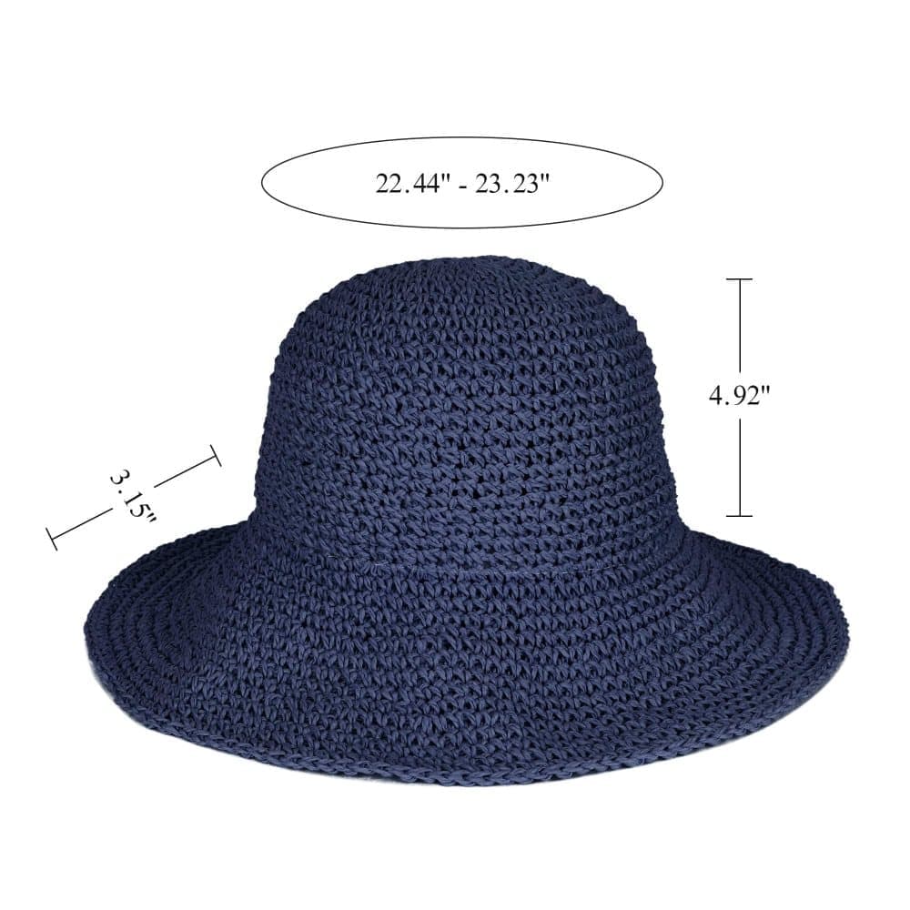 Women's Foldable Sun Hat Braided Wide Brim Beach Hat, Light and Breathable, 57-59 cm, Dark Blue V1188-MS-325-1208