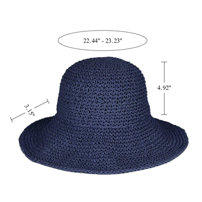 Women's Foldable Sun Hat Braided Wide Brim Beach Hat, Light and Breathable, 57-59 cm, Dark Blue V1188-MS-325-1208