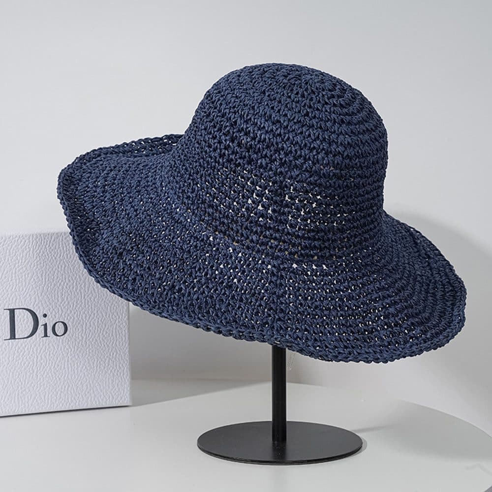 Women's Foldable Sun Hat Braided Wide Brim Beach Hat, Light and Breathable, 57-59 cm, Dark Blue V1188-MS-325-1208