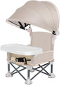 Foldable Highchair for Children with Sunshade and Removable Food Tray, Portable, Beige V1188-MS-325-1210