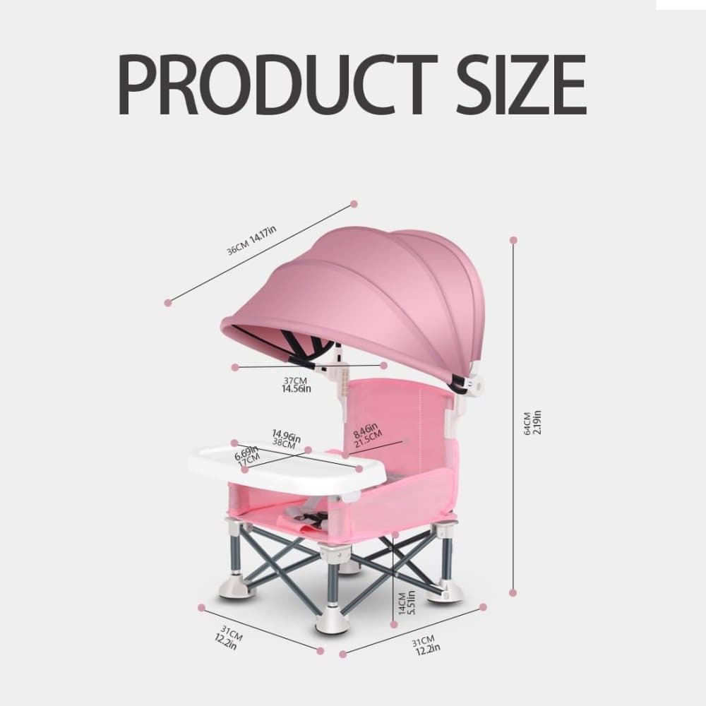 Foldable Highchair for Children with Sunshade and Removable Food Tray, Portable, Beige V1188-MS-325-1210