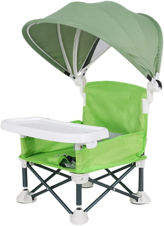 Foldable Highchair for Children with Sunshade and Removable Food Tray, Portable, Green V1188-MS-325-1212