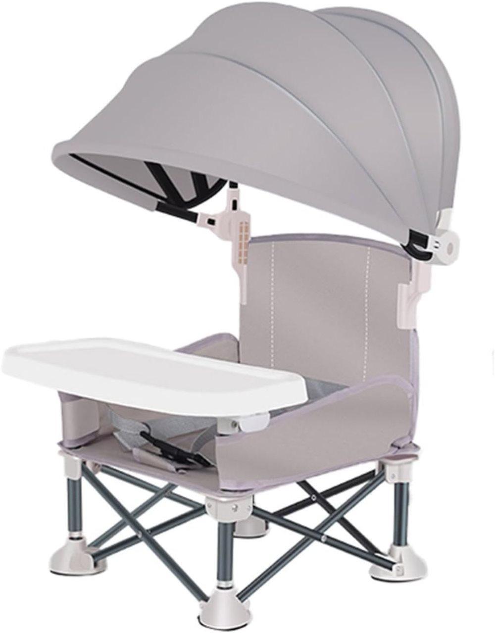 Foldable Highchair for Children with Sunshade and Removable Food Tray, Portable, Gray V1188-MS-325-1213
