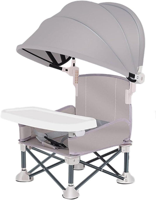 Foldable Highchair for Children with Sunshade and Removable Food Tray, Portable, Gray V1188-MS-325-1213
