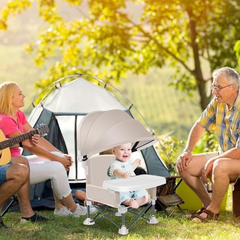 Foldable Highchair for Children with Sunshade and Removable Food Tray, Portable, Gray V1188-MS-325-1213