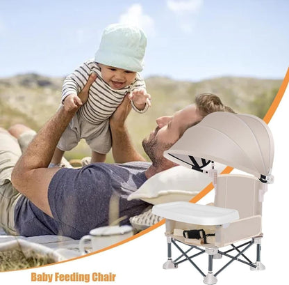 Foldable Highchair for Children with Sunshade and Removable Food Tray, Portable, Gray V1188-MS-325-1213