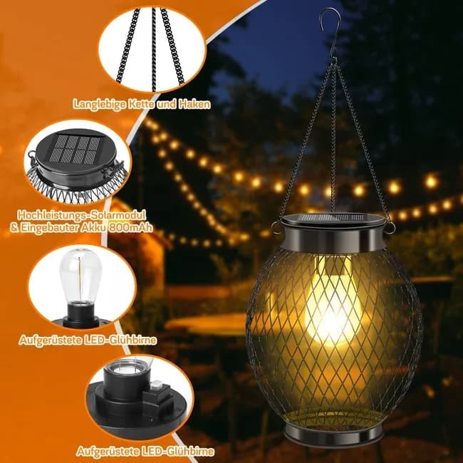 Solar Powered LED Outdoor Lantern with Solar Panel, IP65 Waterproof, for Garden Patio, Compatible with V1188-MS-325-1216