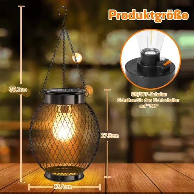 Solar Powered LED Outdoor Lantern with Solar Panel, IP65 Waterproof, for Garden Patio, Compatible with V1188-MS-325-1216