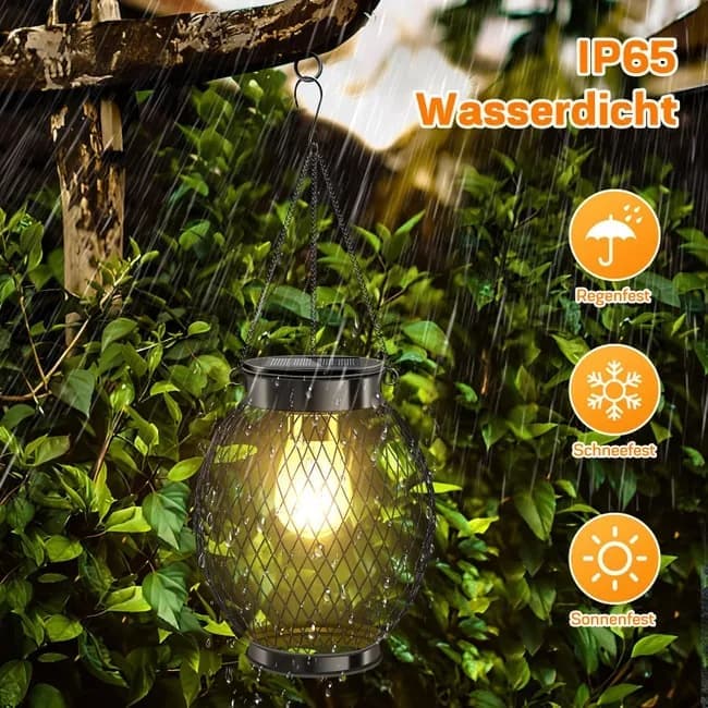 Solar Powered LED Outdoor Lantern with Solar Panel, IP65 Waterproof, for Garden Patio, Compatible with V1188-MS-325-1216