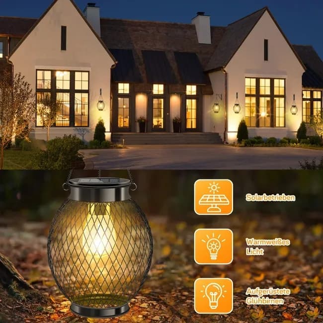 Solar Powered LED Outdoor Lantern with Solar Panel, IP65 Waterproof, for Garden Patio, Compatible with V1188-MS-325-1216