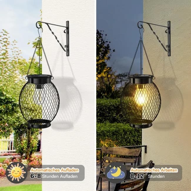 Solar Powered LED Outdoor Lantern with Solar Panel, IP65 Waterproof, for Garden Patio, Compatible with V1188-MS-325-1216