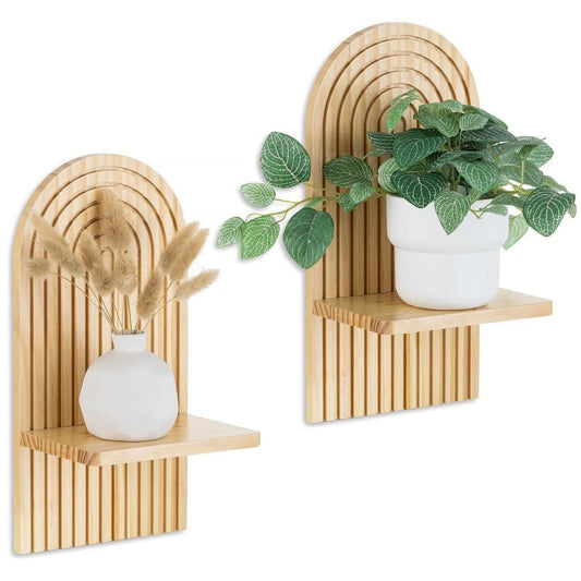 2 Bohemian Style Wooden Wall Shelves with Expander Bolts, Compatible with Living Rooms Bedrooms Kitchens, V1188-MS-325-1217