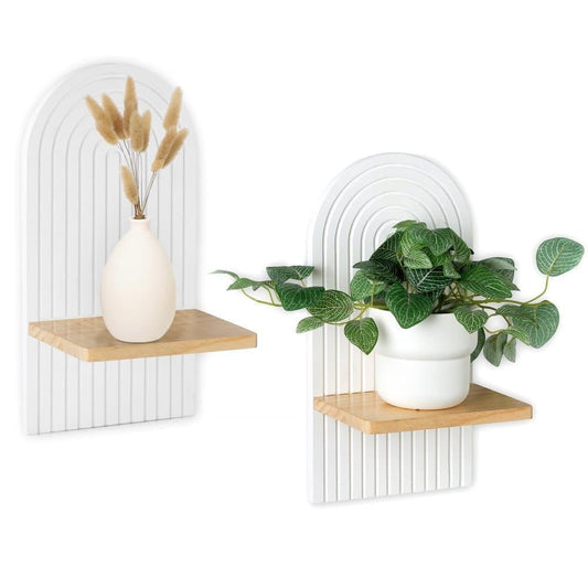 2-Pack Bohemian Style Wooden Wall Shelves with Expander Bolts, White, Compatible with Living Rooms Bedrooms V1188-MS-325-1218