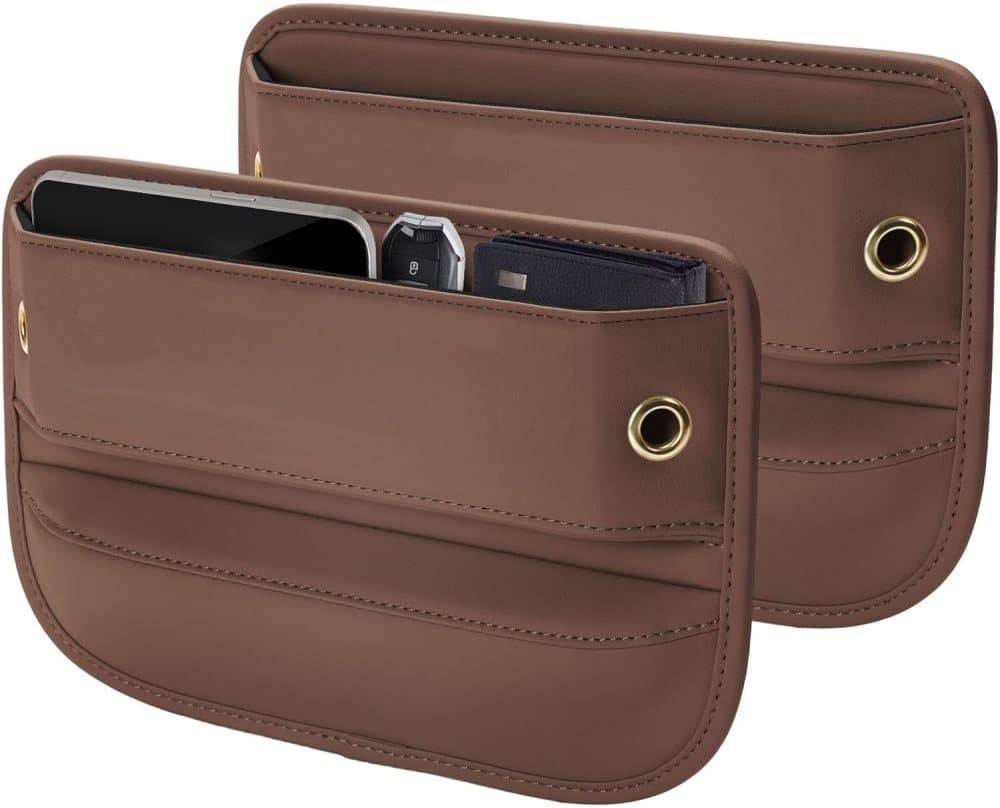 2-Pack Universal Car Storage Leather Bags, Brown/Black, Compatible with All Car Models V1188-MS-325-1240