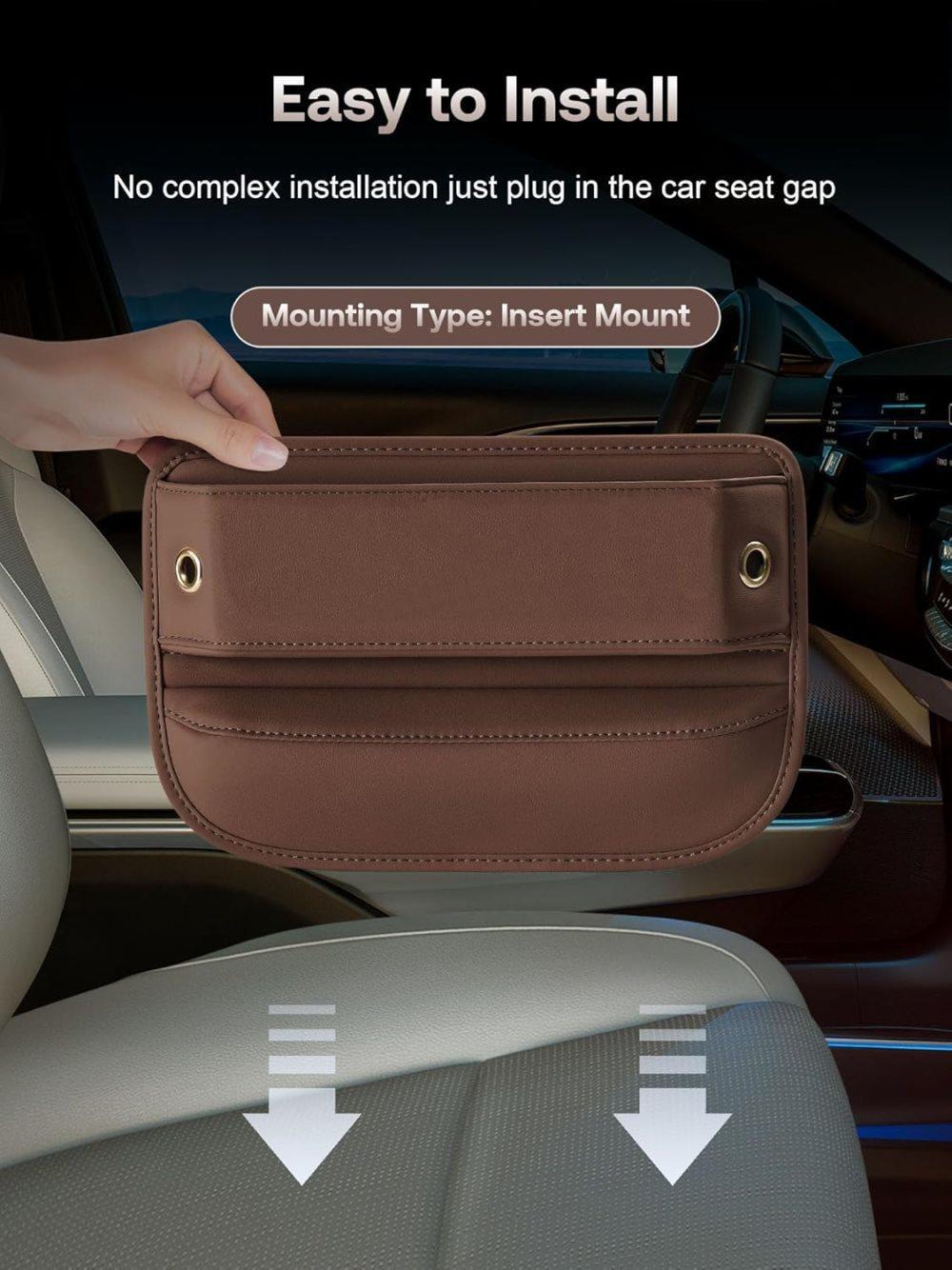 2-Pack Universal Car Storage Leather Bags, Brown/Black, Compatible with All Car Models V1188-MS-325-1240