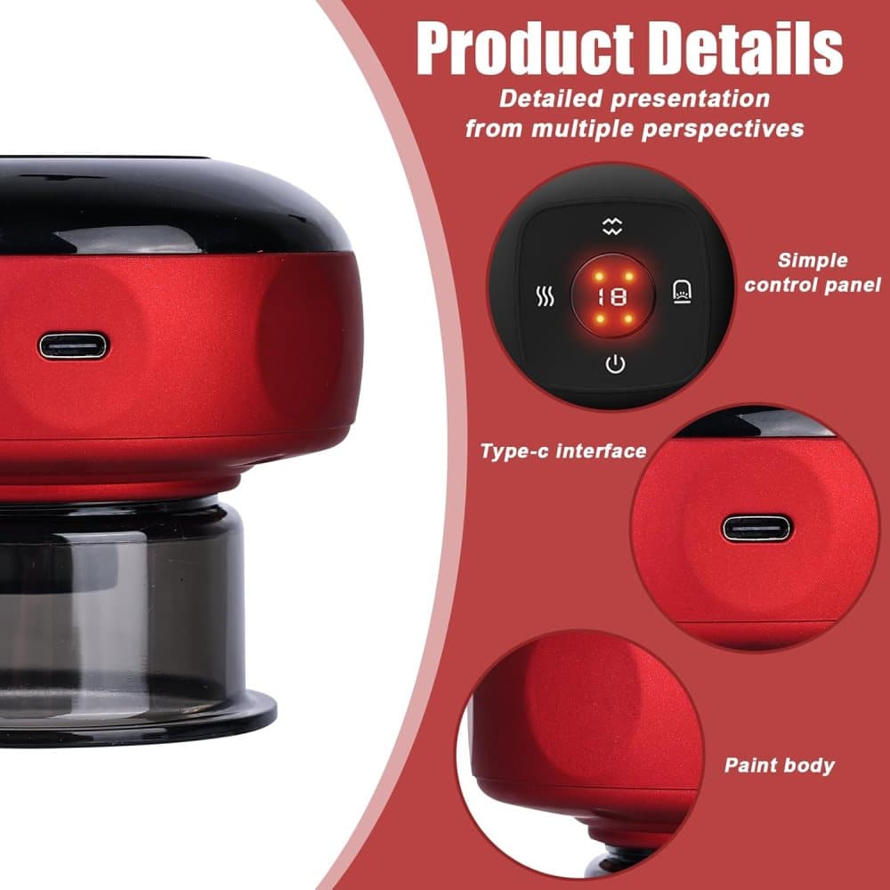 12-Speed Electric Cupping Therapy Machine Vacuum Massager Set, Red V1188-MS-325-1242