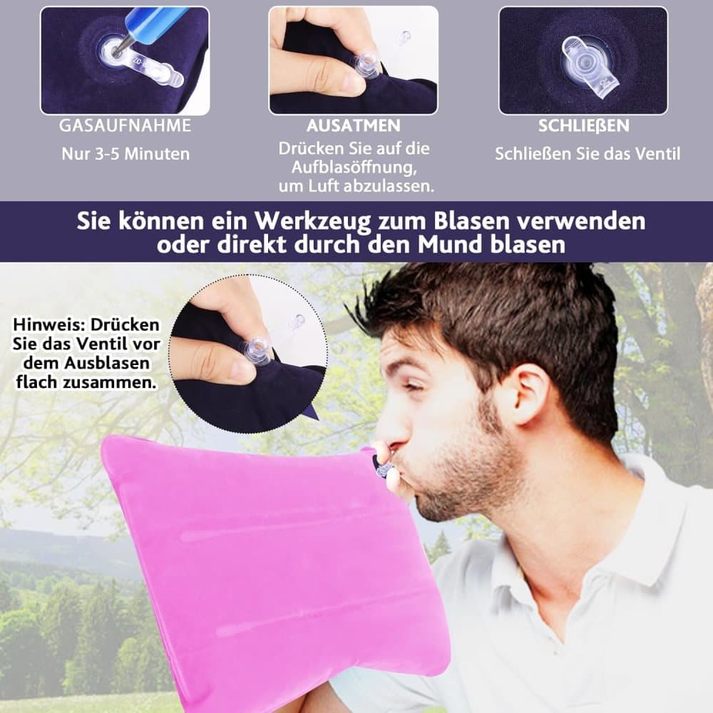 Inflatable Travel Pillow 2-Pack, Compact Headrest Pillow for Camping and Travel, Portable, SZ4 V1188-MS-325-1245
