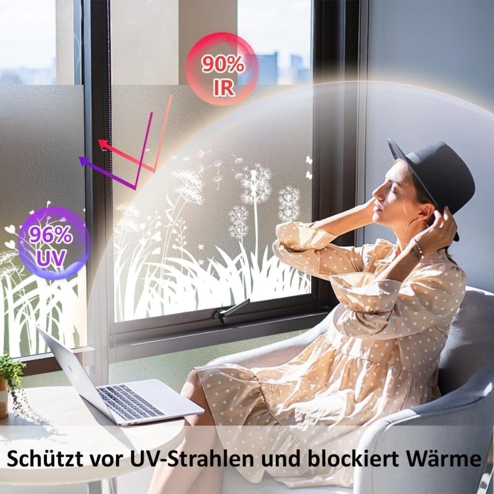 Privacy Window Film Dandelion Pattern UV Protection for Bathroom, 45cm x 500cm V1188-MS-325-1259