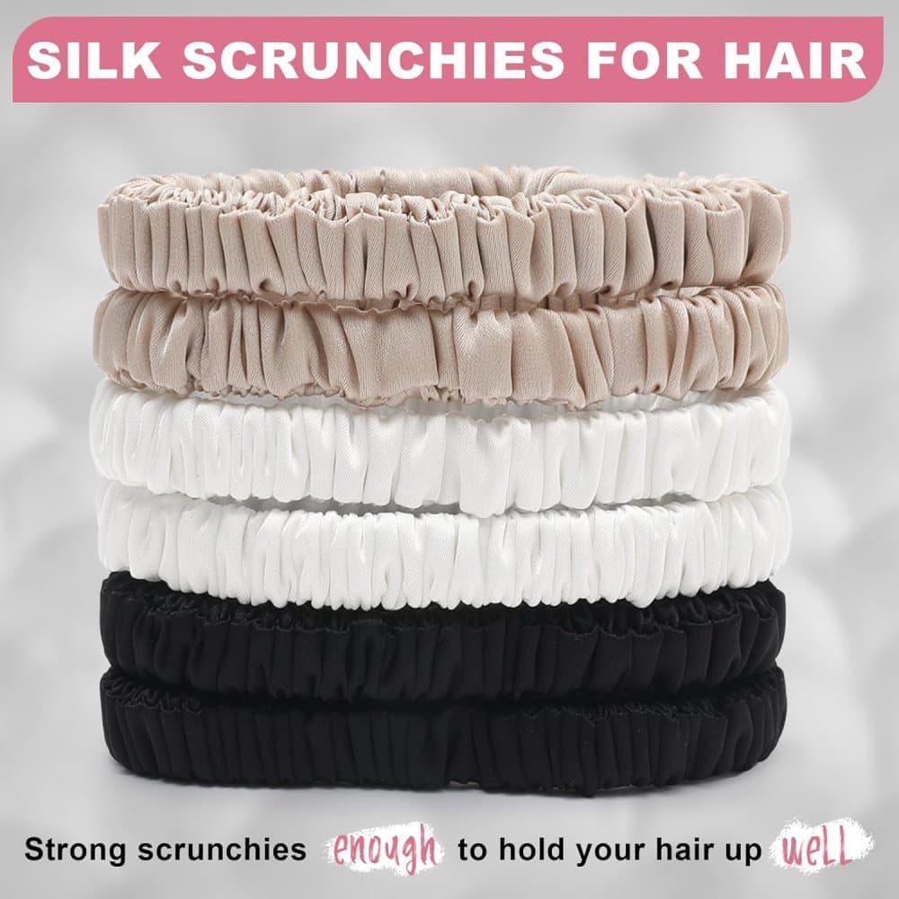 6-Pack Mulberry Silk Scrunchies Hair Bands No Damage High Elasticity, 16 Momme V1188-MS-325-1260